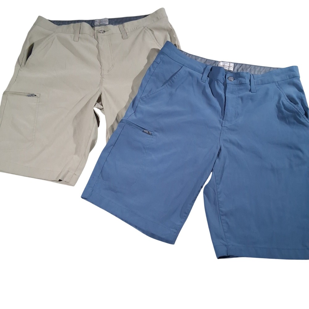 2 Pair of Weatherproof Vintage Men's 36 Regular Fit Utility Shorts Khaki & Blue